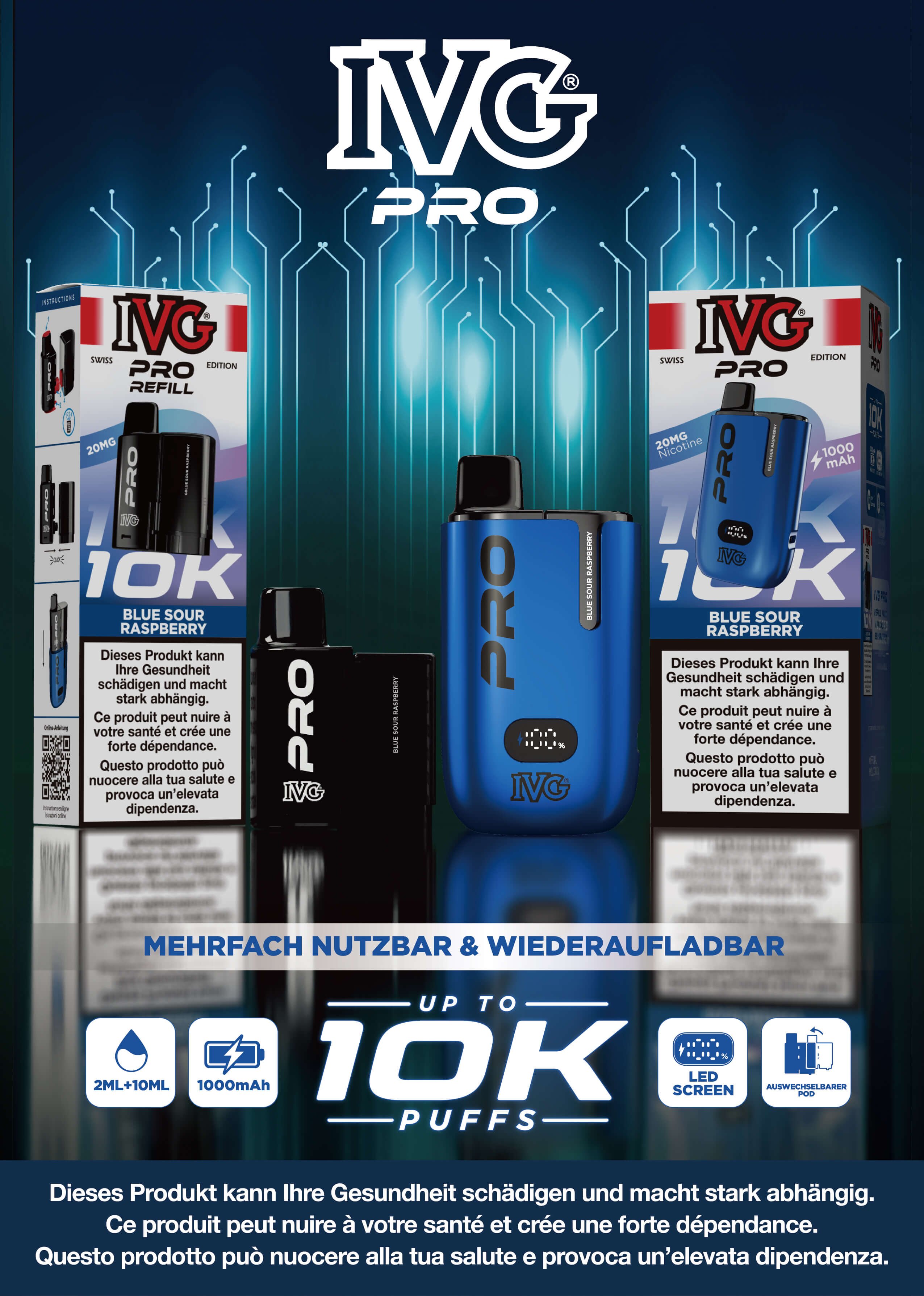 IVG PRO E-Zigarette in Blue Sour Raspberry - Mehrfach nutzbares Vape Kit und Refill Verpackung