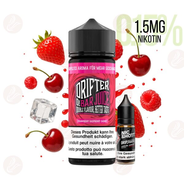 Drifter Bar Juice - Shortfill Liquid 120ml Strawberry Raspberry Cherry 1.5mg/ml