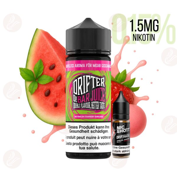 Drifter Bar Juice - Shortfill Liquid 120ml Watermelon Strawberry Bubblegum 1.5mg/ml