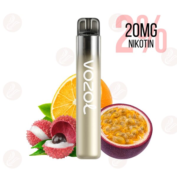 Vozol - Neon 800 Vape usa e getta al gusto di frutto della passione, litchi e arancia, 20 mg/ml (2%) di sale di nicotina - Da consumarsi preferibilmente entro