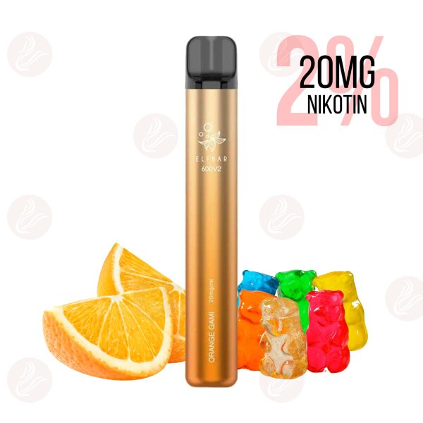 Elfbar - Sigaretta elettronica usa e getta 600 V2 Orange Gami 20 mg/ml 2% - Da consumarsi preferibilmente entro
