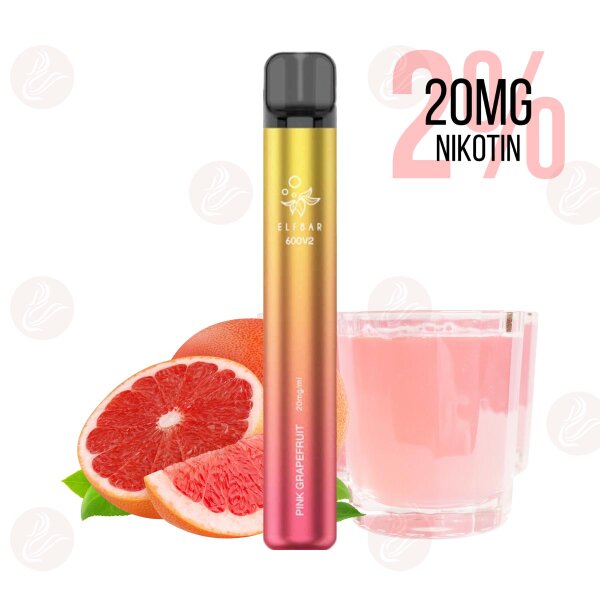 Elfbar - Cigarette électronique jetable 600 V2 Pink Grapefruit 20 mg/ml 2 % - À consommer de préférence avant le