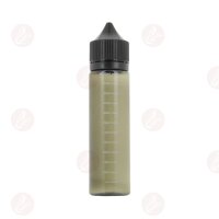 Eine leere 60ml Chubby Gorilla Flasche in der Farbe Schwarz. Die Flasche ist leicht transparent und hat ein Skala auf der seite von 5ml bis 60ml.