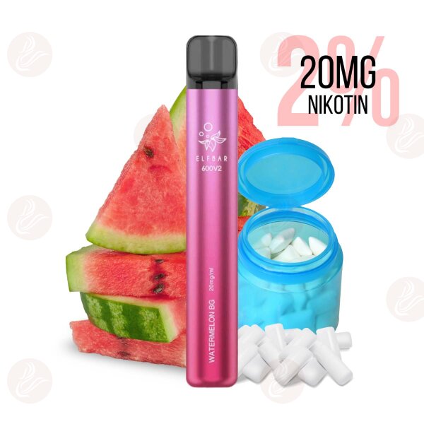 Elfbar - Einweg E Zigarette 600 V2 Watermelon Bubblegum 20mg/ml 2%