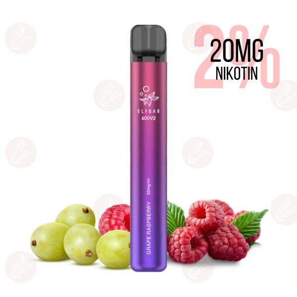 Elfbar - Disposable E Cigarette 600 V2 Grape Raspberry 20mg/ml 2%