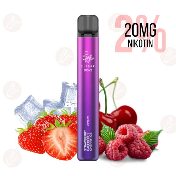 Elfbar - Einweg E Zigarette 600 V2 Strawberry Raspberry Cherry Ice 20mg/ml 2%