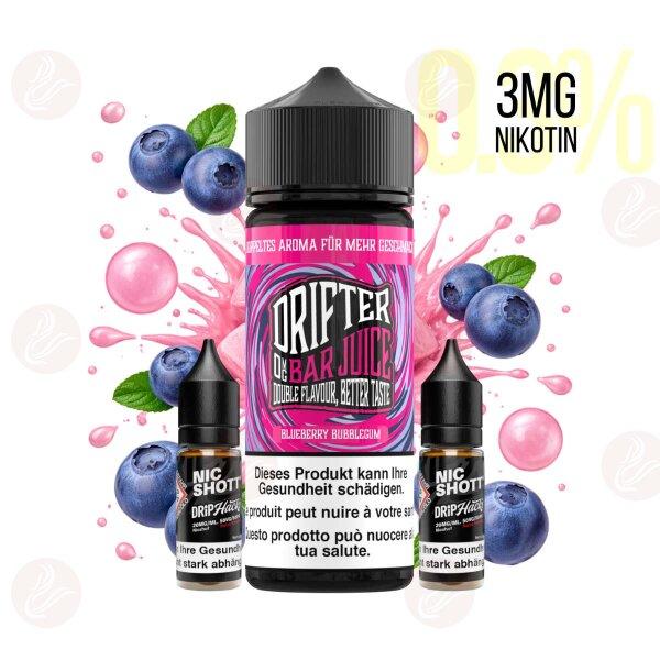 Drifter Bar Juice - Blueberry Bubblegum Shortfill 120ml mit 3 mg/ml Nikotin