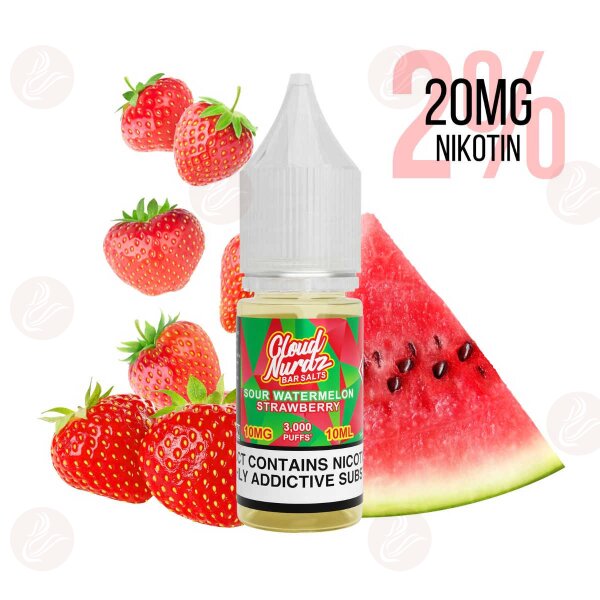 Cloud Nurdz – Sour Watermelon Strawberry Bar Salt 20mg/ml (2%)
